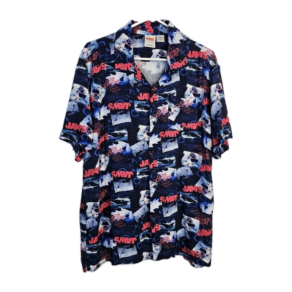 JAWS Mens Large Button Down Shirt You're Gonna Need A Bigger Boat Camp Dadcore